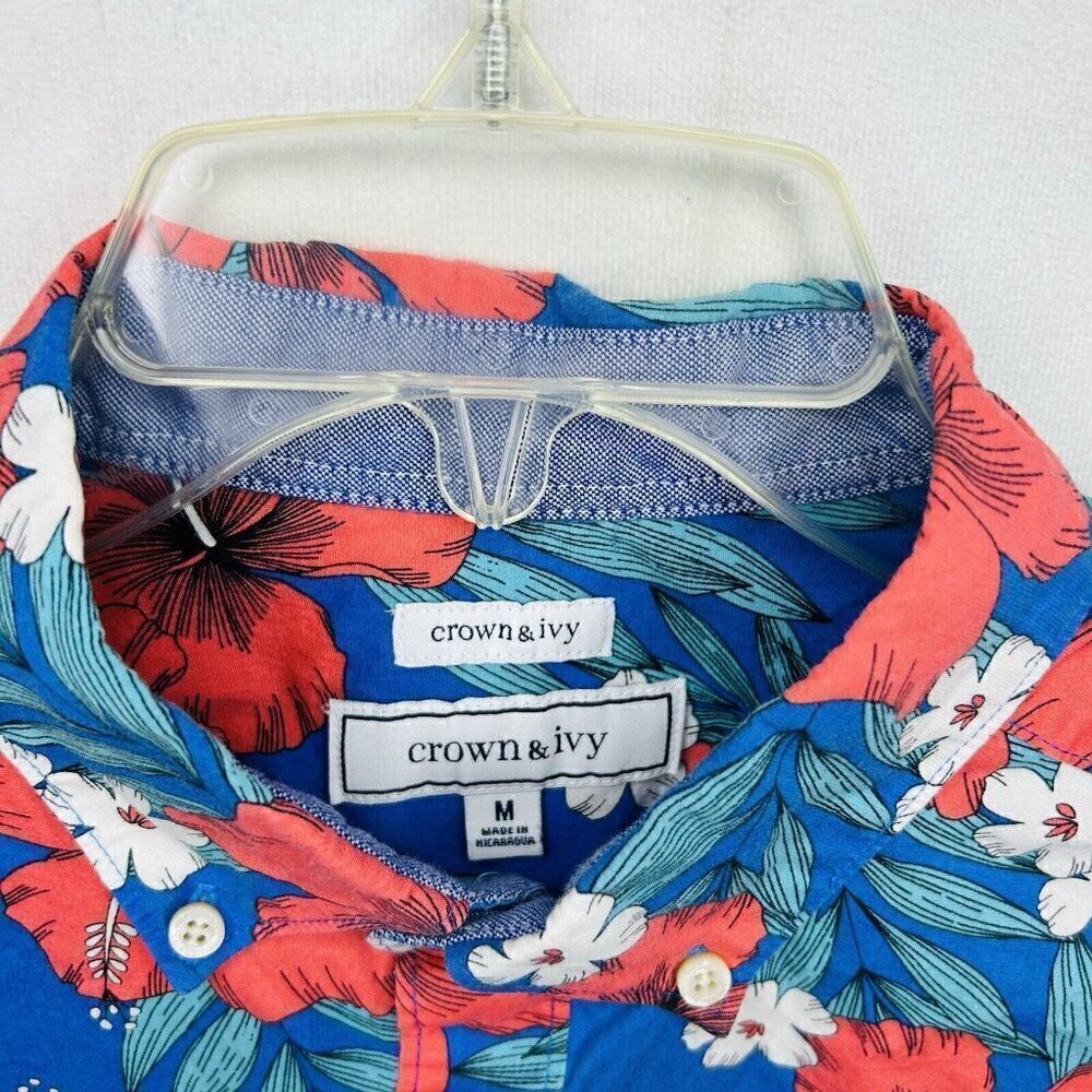 Crown & Ivy Mens Button Down Shirt Sz M Short Sleeve Hawaiian Tropical - Picture 4 of 6
